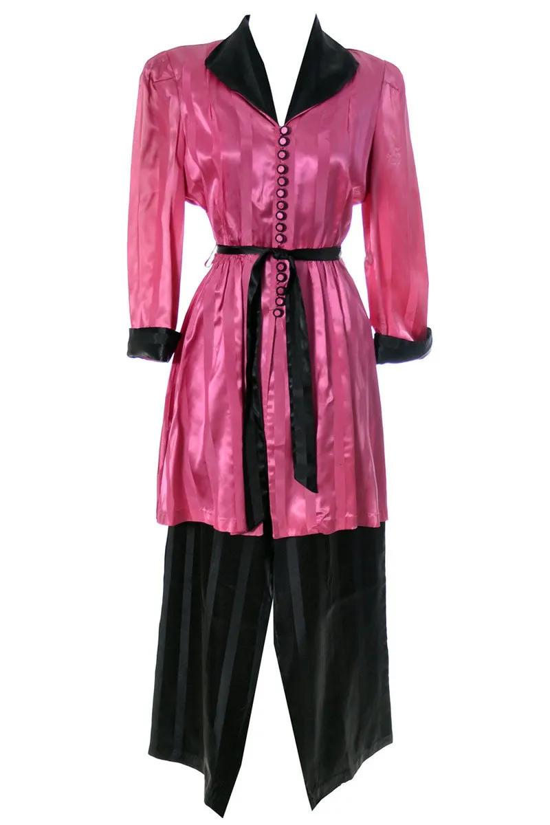 1940s Vintage Rayon Satin Wide Leg 2 Pc Hostess Pajamas
