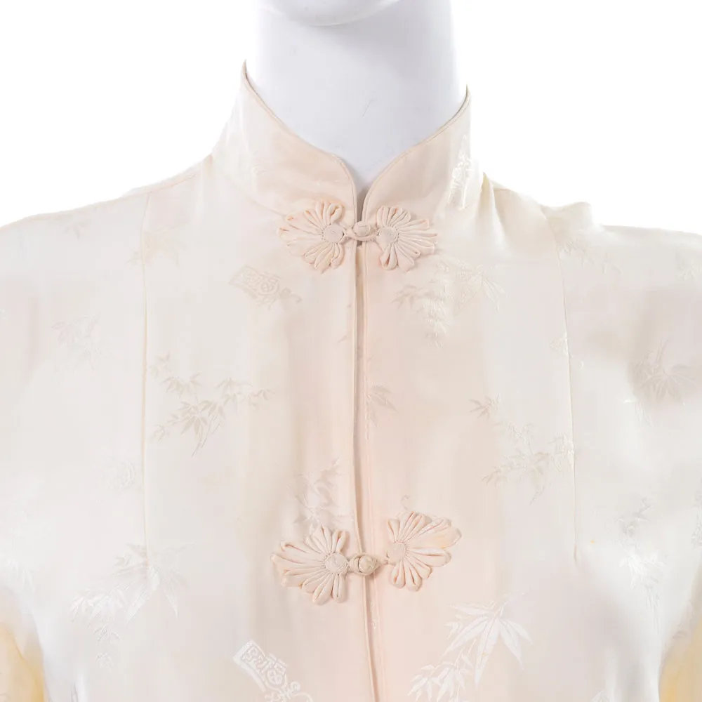 1960s Ivory Silk Chinese Long Housecoat or Cheongsam Size S/M