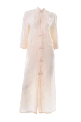 1960s Ivory Silk Chinese Long Housecoat or Cheongsam Size S/M