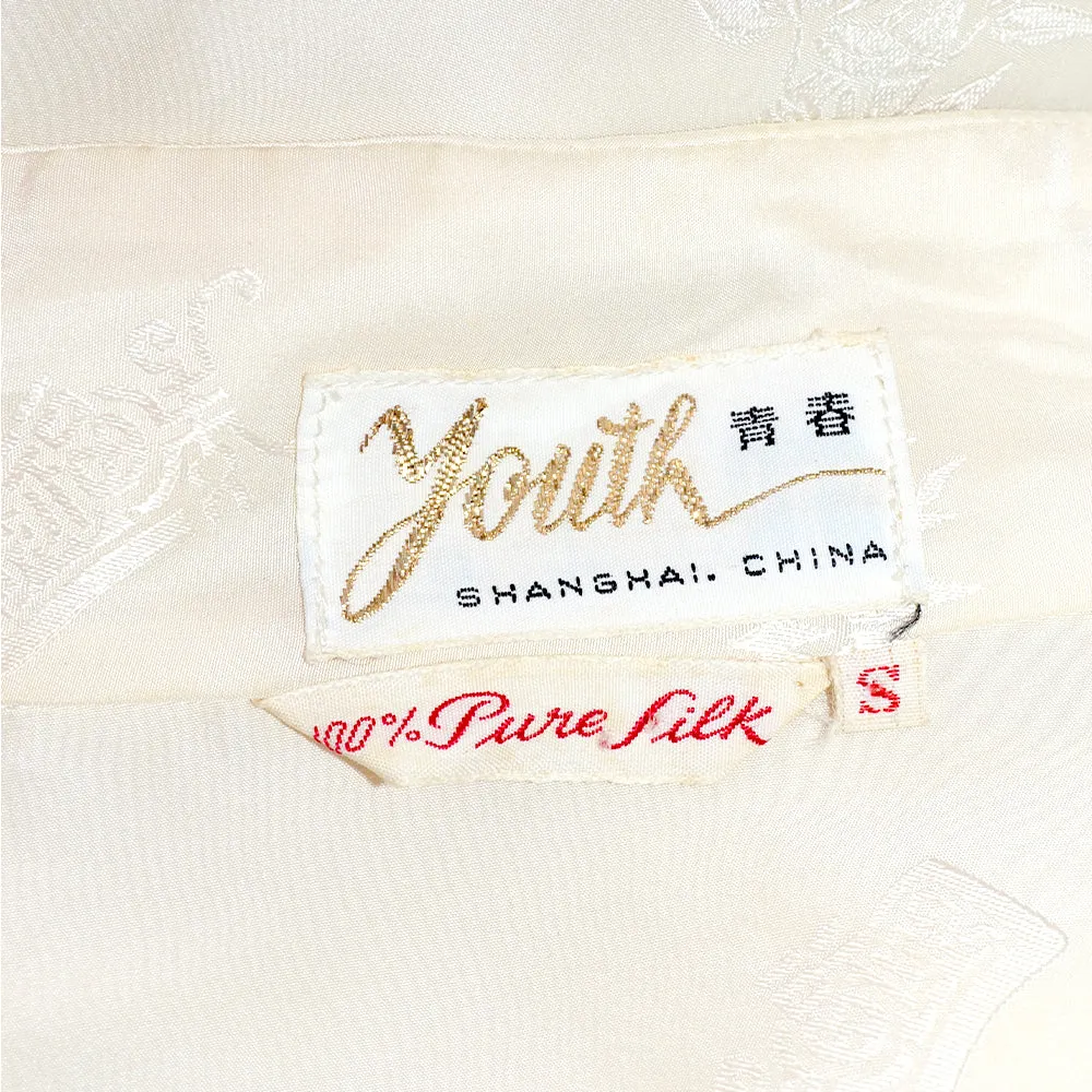 1960s Ivory Silk Chinese Long Housecoat or Cheongsam Size S/M