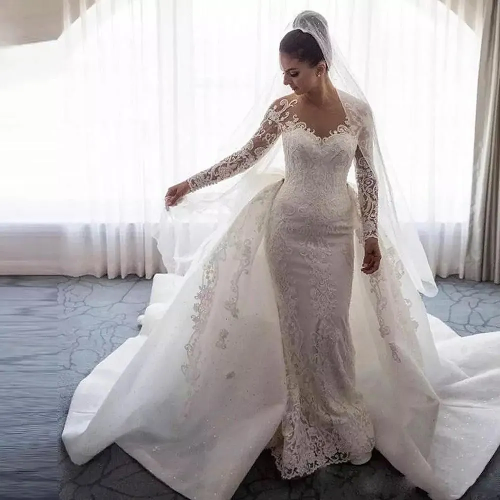2 Pieces Luxury Wedding Dresses Detachable Train