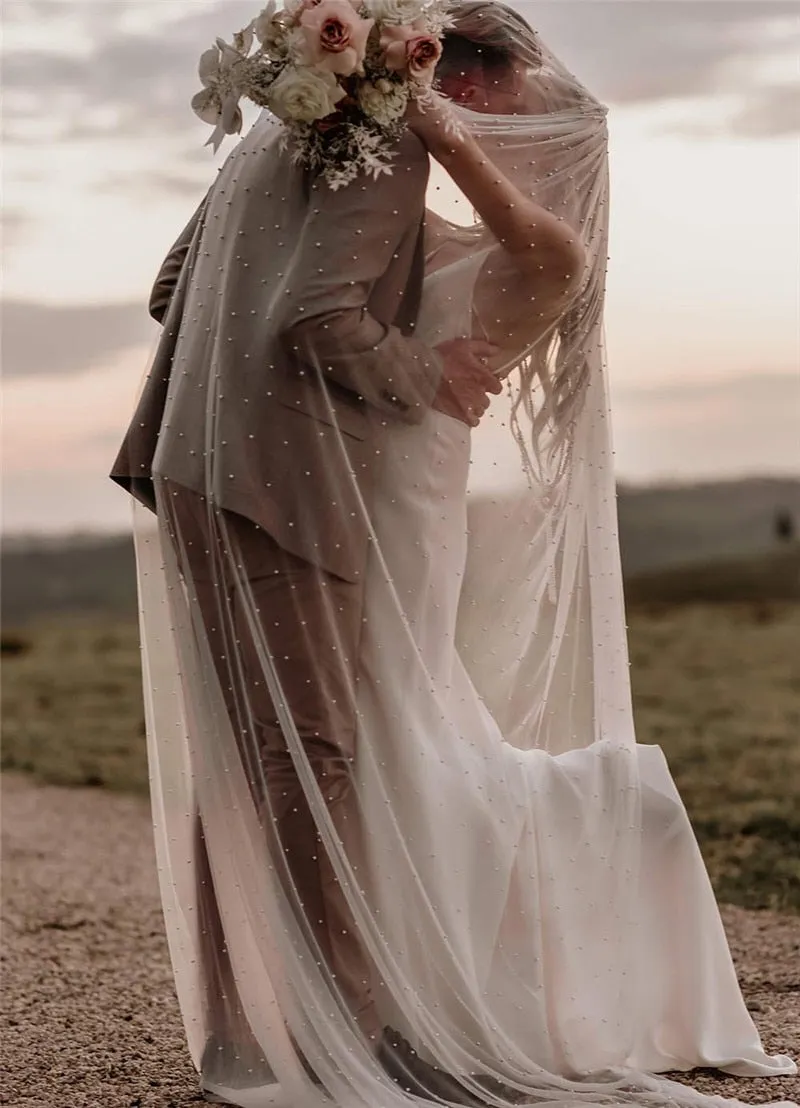 3 Meters Long Pearls Bridal Veil /One Layer Cathedral 3M Wedding Veil