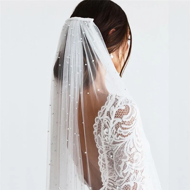 3 Meters Long Pearls Bridal Veil /One Layer Cathedral 3M Wedding Veil