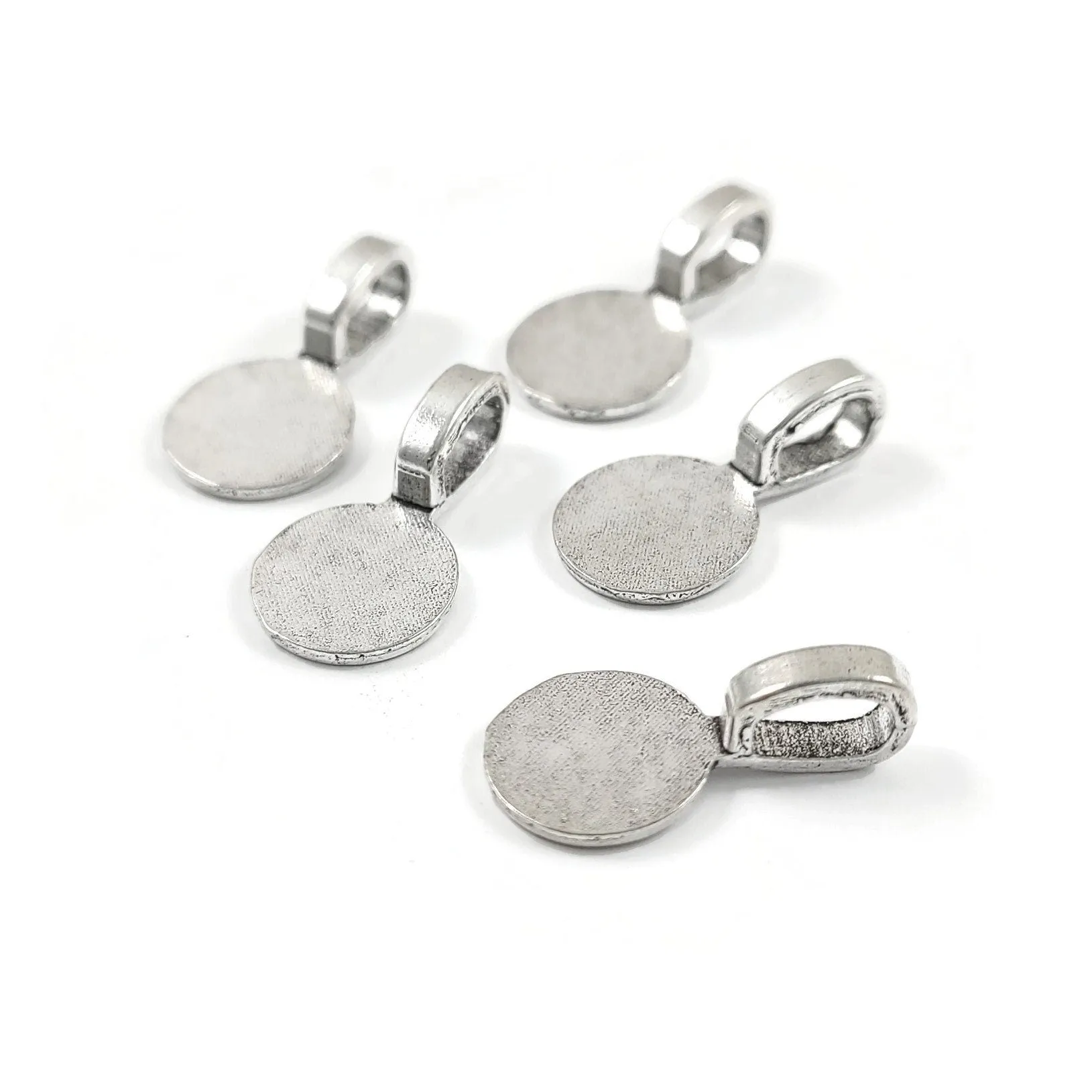 5 hypoallergenic glue on bails, Round flat pad, Gold, Silver