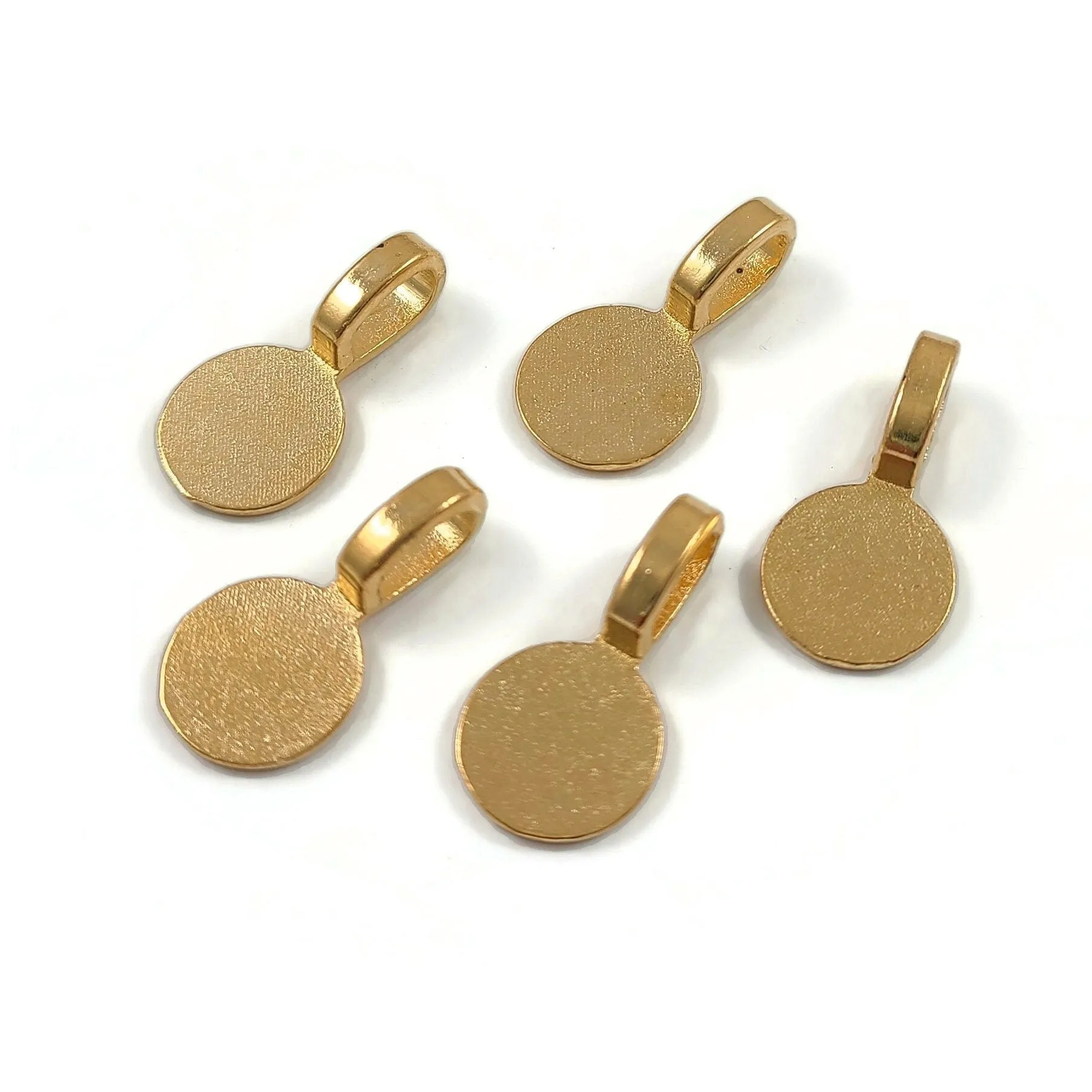5 hypoallergenic glue on bails, Round flat pad, Gold, Silver