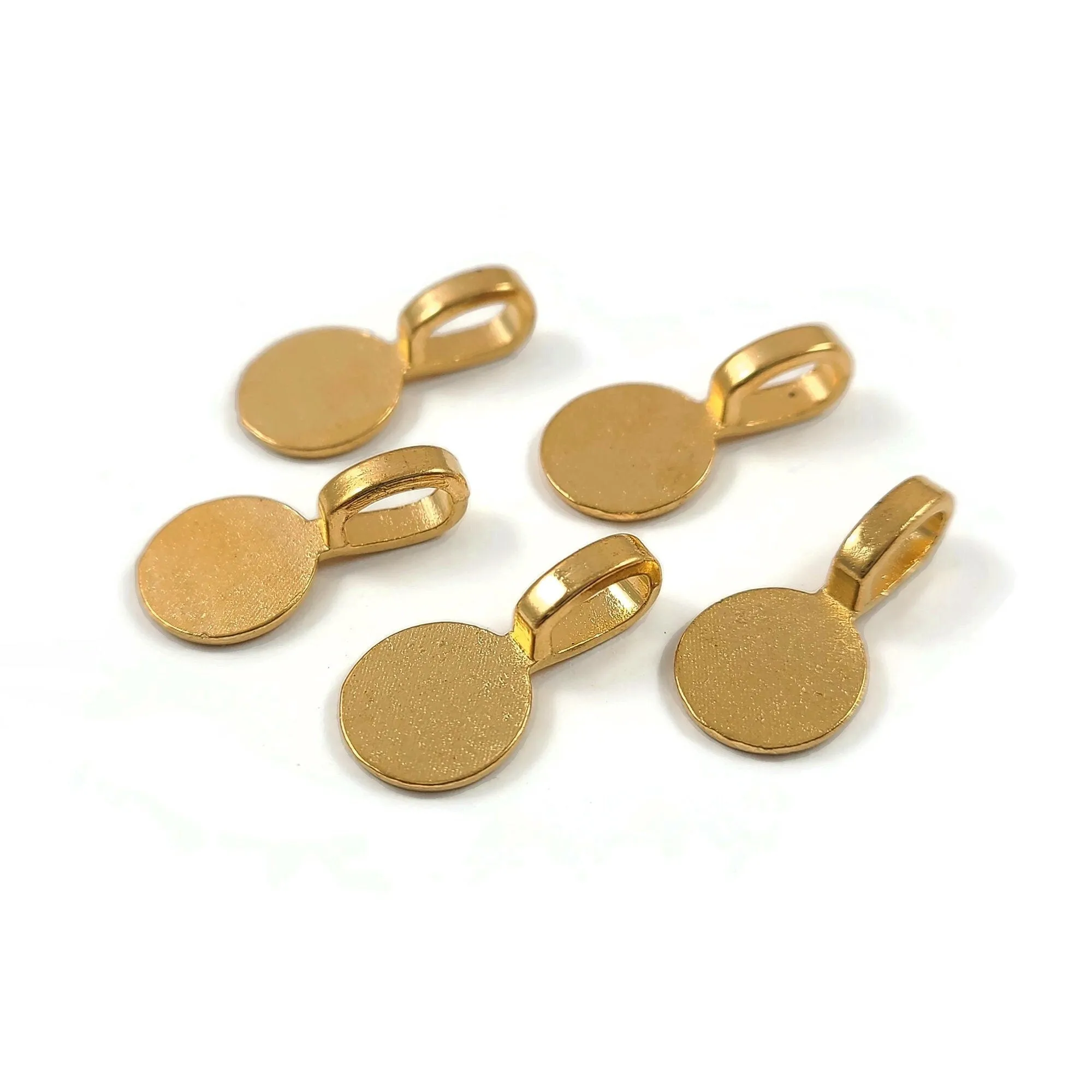 5 hypoallergenic glue on bails, Round flat pad, Gold, Silver