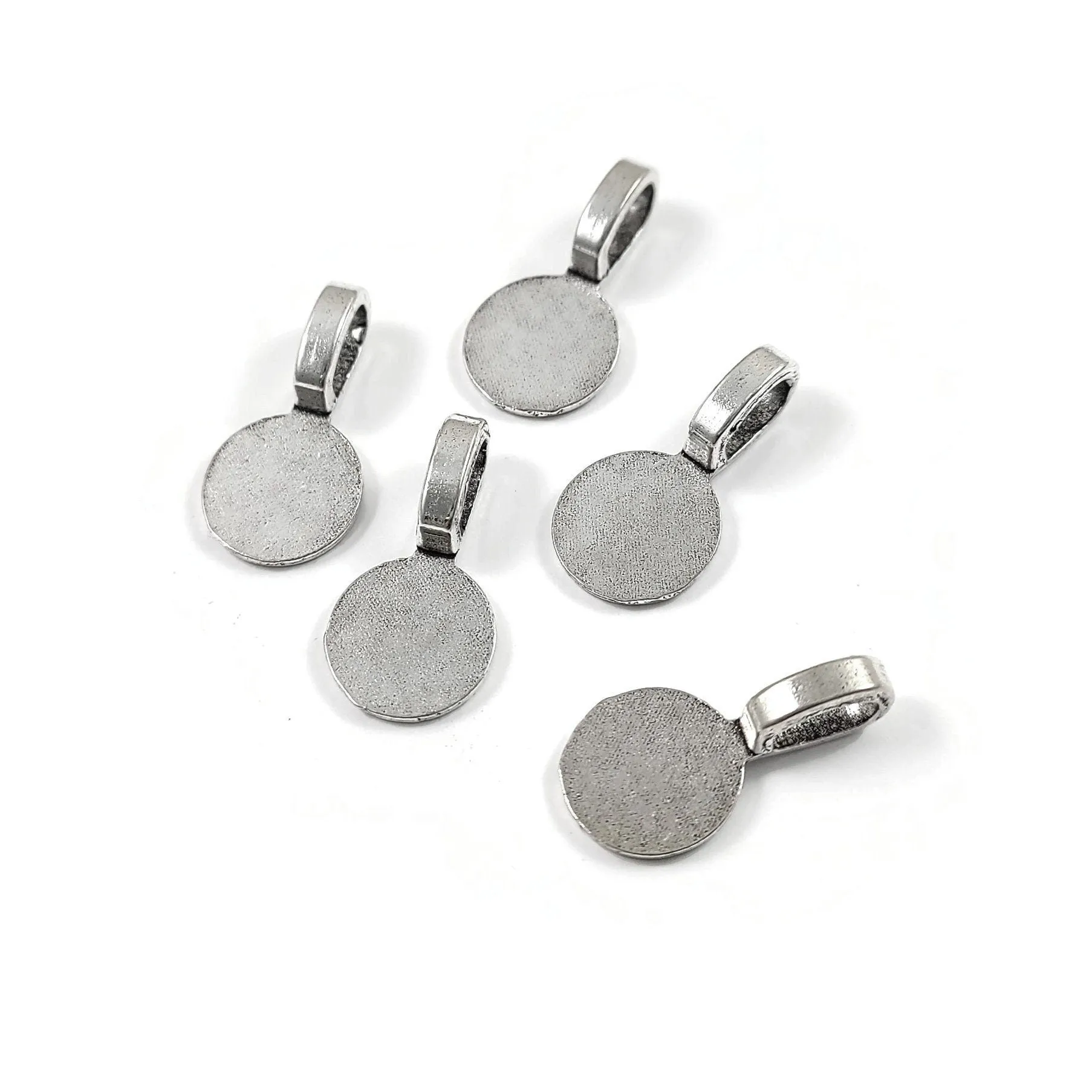 5 hypoallergenic glue on bails, Round flat pad, Gold, Silver