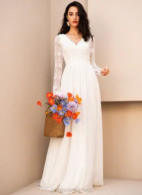 A-Line Carmen Dress Wedding Dresses Floor-Length Wedding V-neck Chiffon