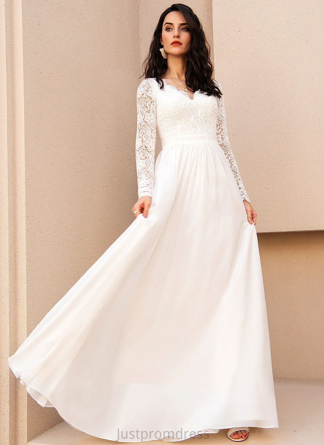 A-Line Carmen Dress Wedding Dresses Floor-Length Wedding V-neck Chiffon