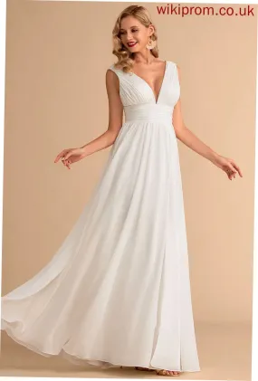 A-Line Dress Front Split Wedding Dresses Floor-Length Chiffon With Sydnee V-neck Wedding