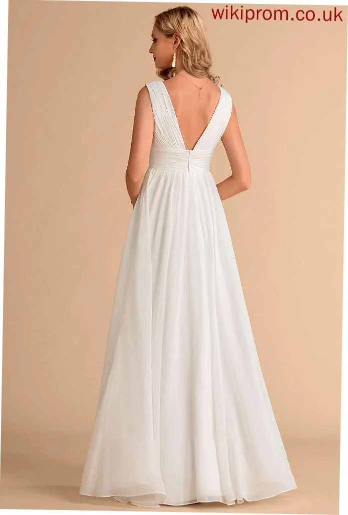 A-Line Dress Front Split Wedding Dresses Floor-Length Chiffon With Sydnee V-neck Wedding