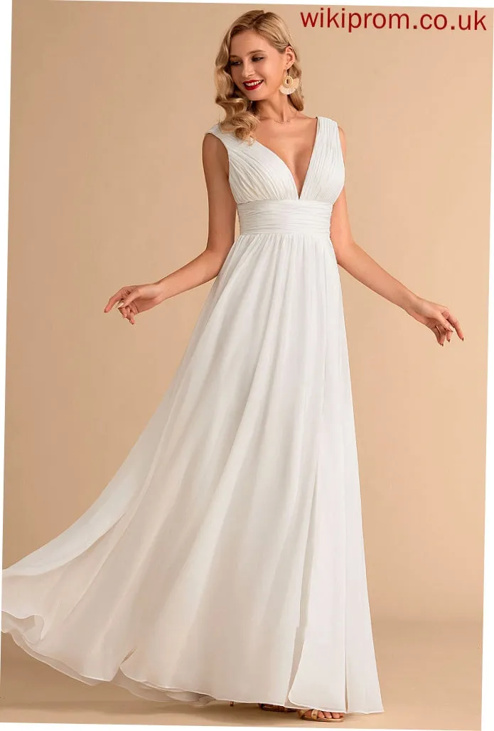A-Line Dress Front Split Wedding Dresses Floor-Length Chiffon With Sydnee V-neck Wedding