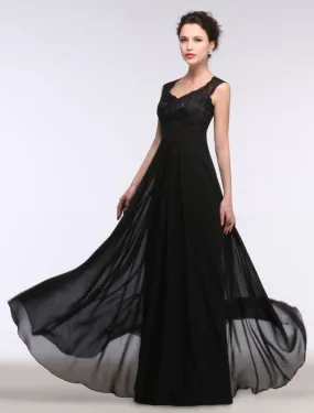 A Line Sleeveless V-Neck Chiffon Floor Length Mother'S Dress