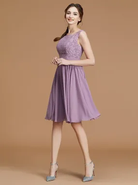 A-Line/Princess Bateau Sleeveless Short/Mini Lace Chiffon Bridesmaid Dresses