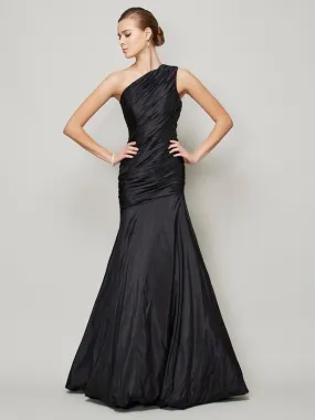 A-Line/Princess One-Shoulder Sleeveless Pleats Long Taffeta Bridesmaid Dresses