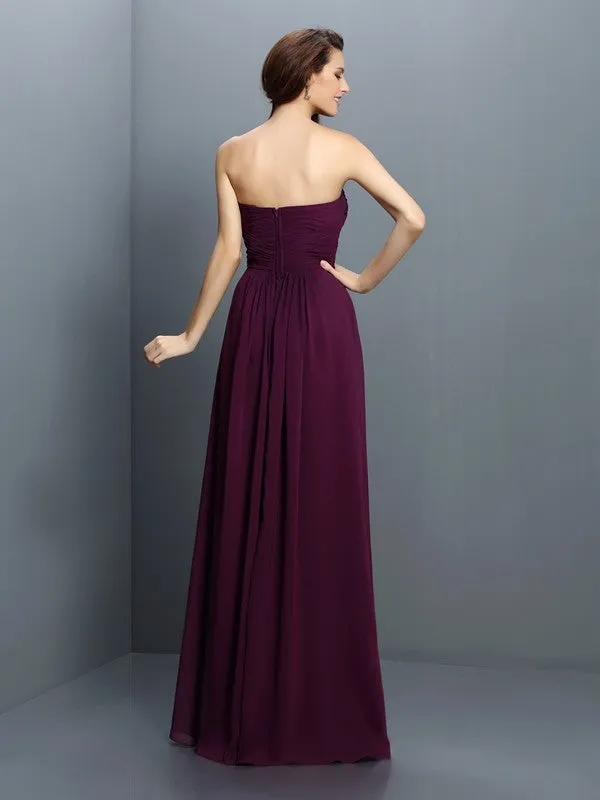 A-Line/Princess Strapless Pleats Sleeveless Long Chiffon Bridesmaid Dresses