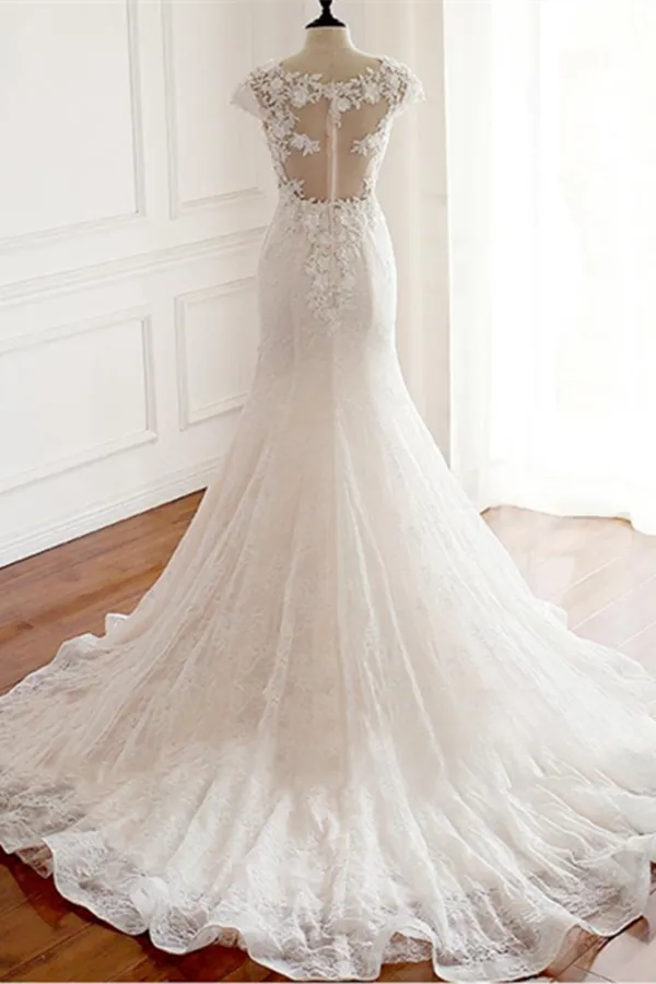 Anneprom Chic Trumpet Mermaid Wedding Dresses Long Modest Cheap Wedding Dress With Lace APW0392