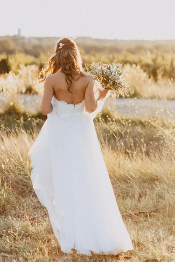 Anneprom Sweetheart Floor-Length Ivory Wedding Dress With Lace  APW0061