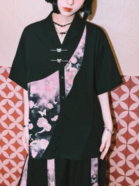 Artistic Patchwork Printed Chinese-Style Shirt