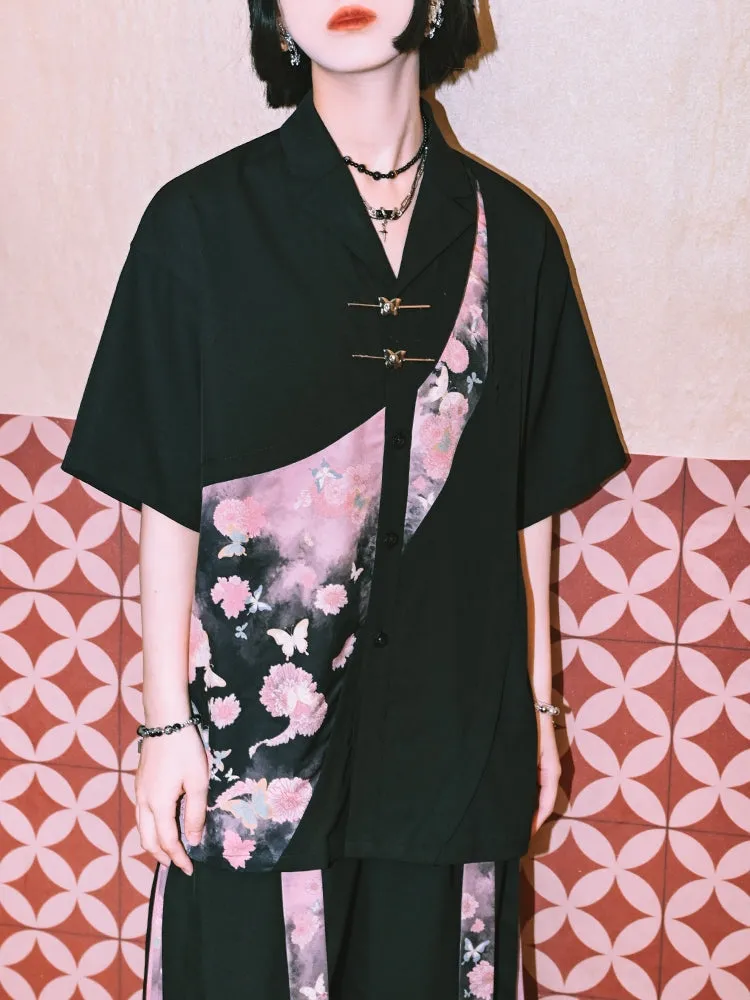 Artistic Patchwork Printed Chinese-Style Shirt