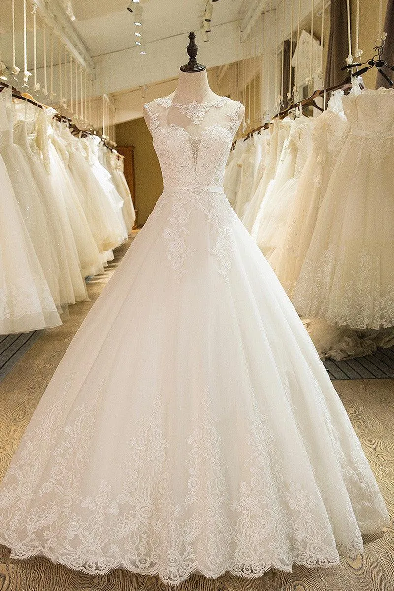 Ball Gowns Tulle High Neck Wedding Dress With Lace Applique TN0034
