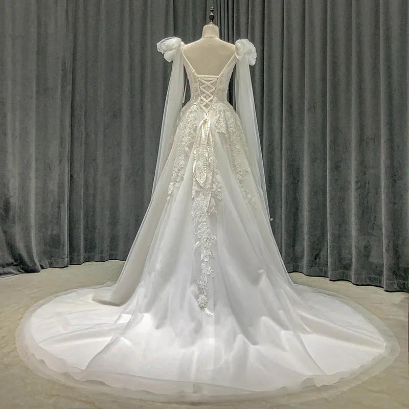Beautiful Aline new design Wedding Dress with tulle ties