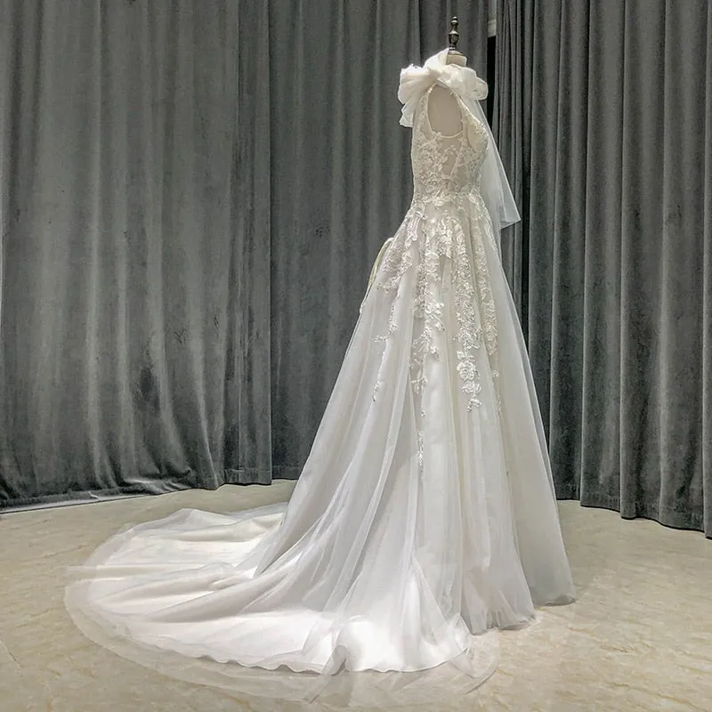 Beautiful Aline new design Wedding Dress with tulle ties