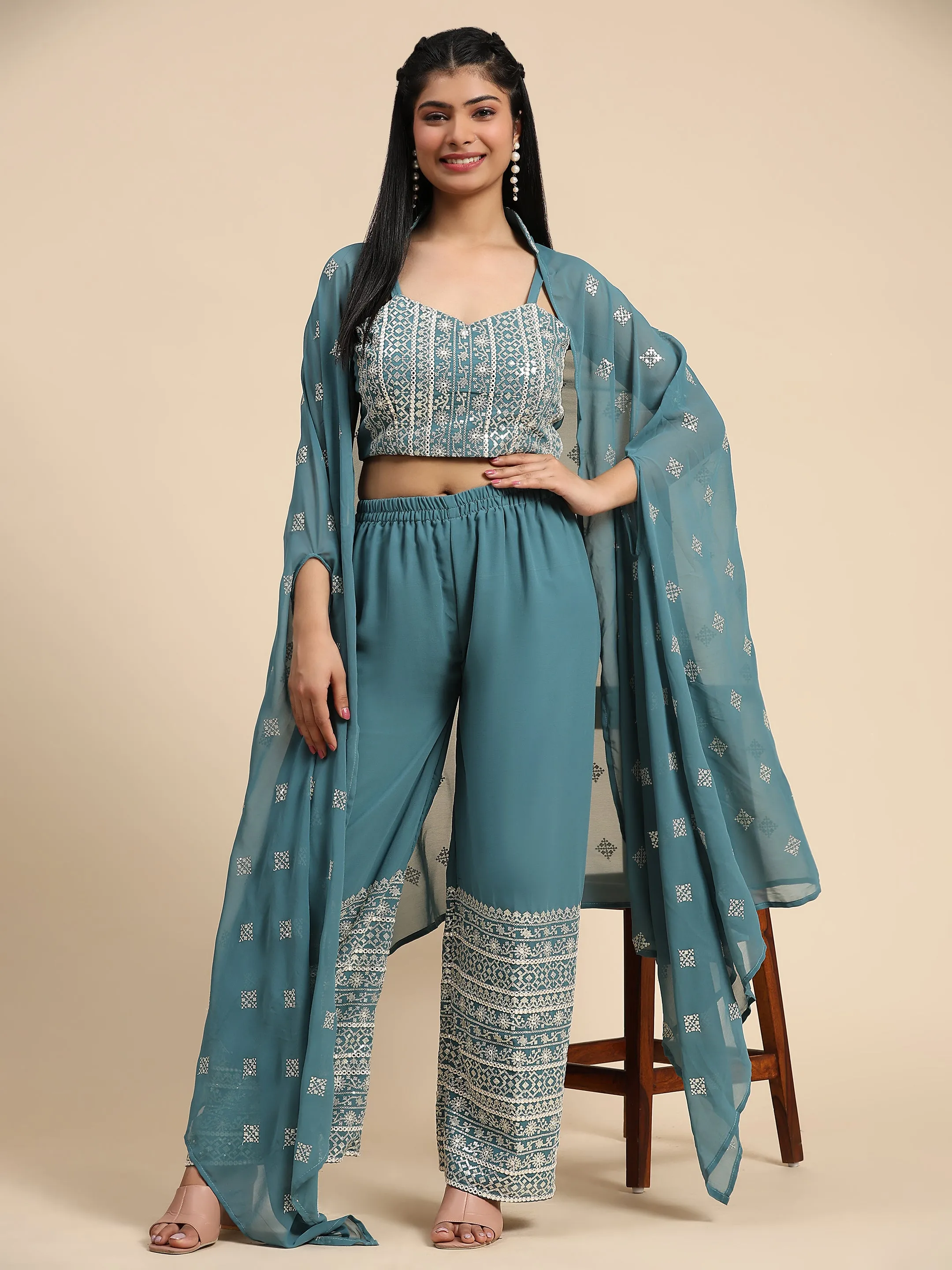 Beautiful Designer Occasion Wear Western Style Plazzo Suit