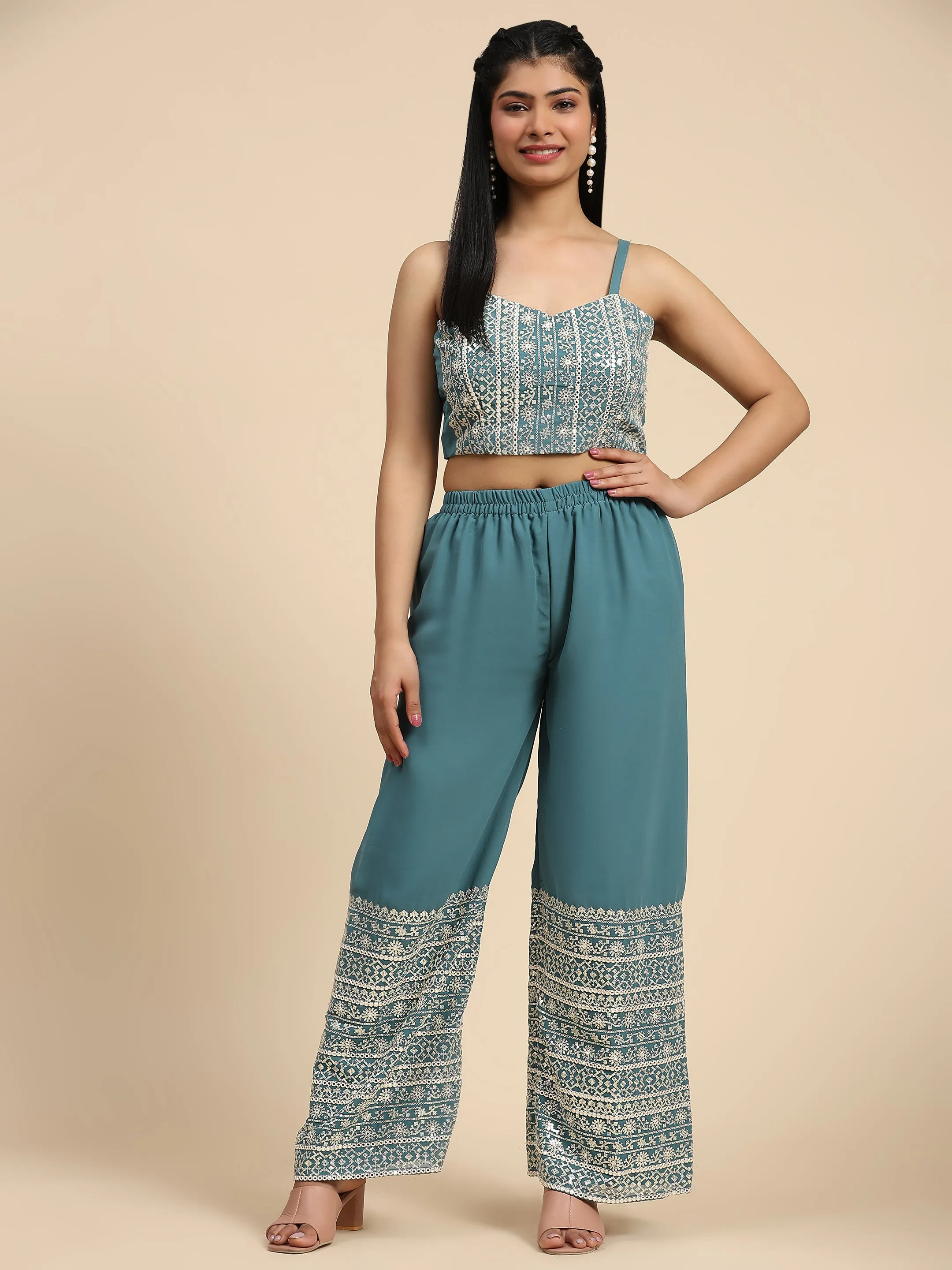 Beautiful Designer Occasion Wear Western Style Plazzo Suit