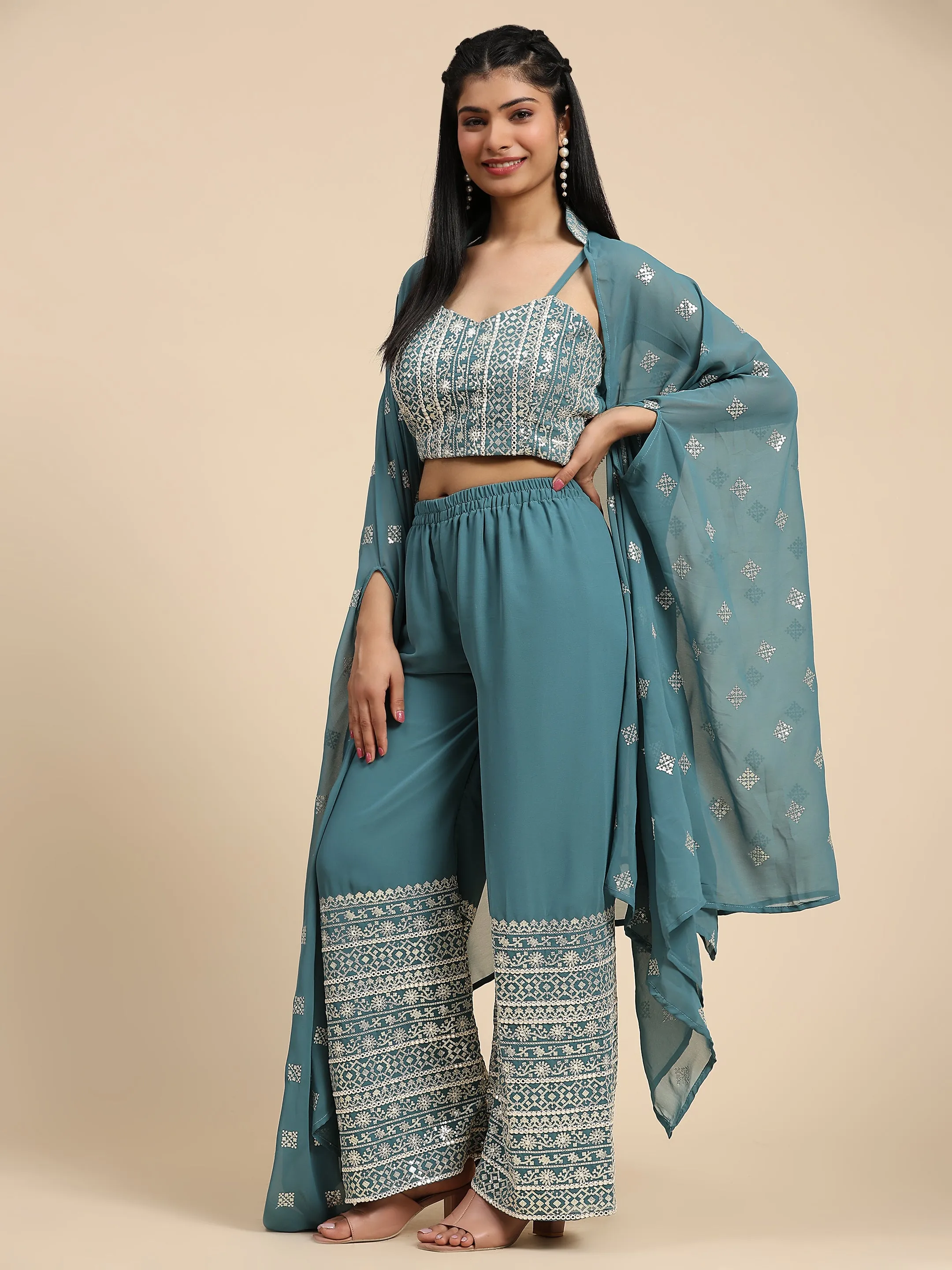 Beautiful Designer Occasion Wear Western Style Plazzo Suit