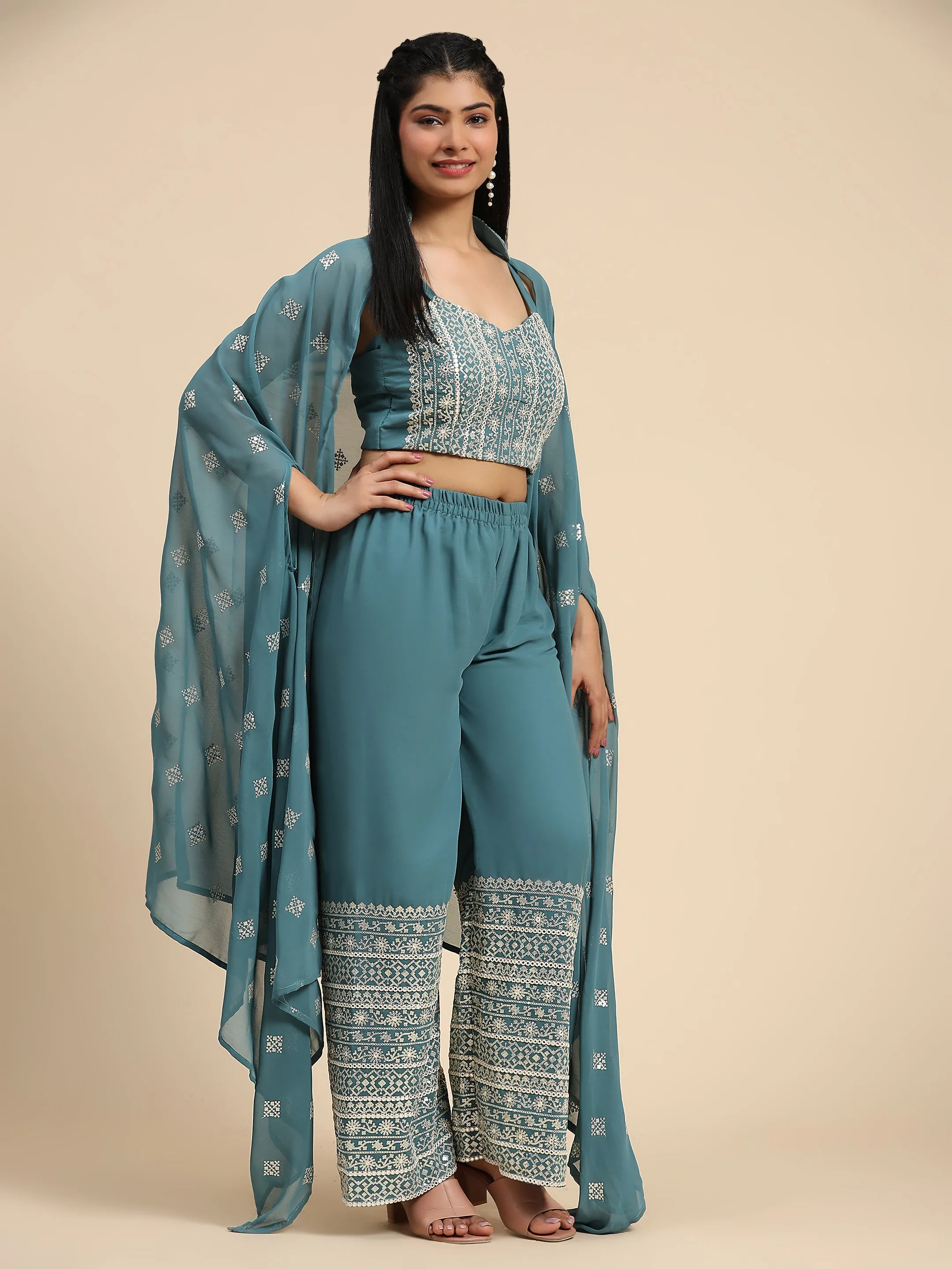 Beautiful Designer Occasion Wear Western Style Plazzo Suit