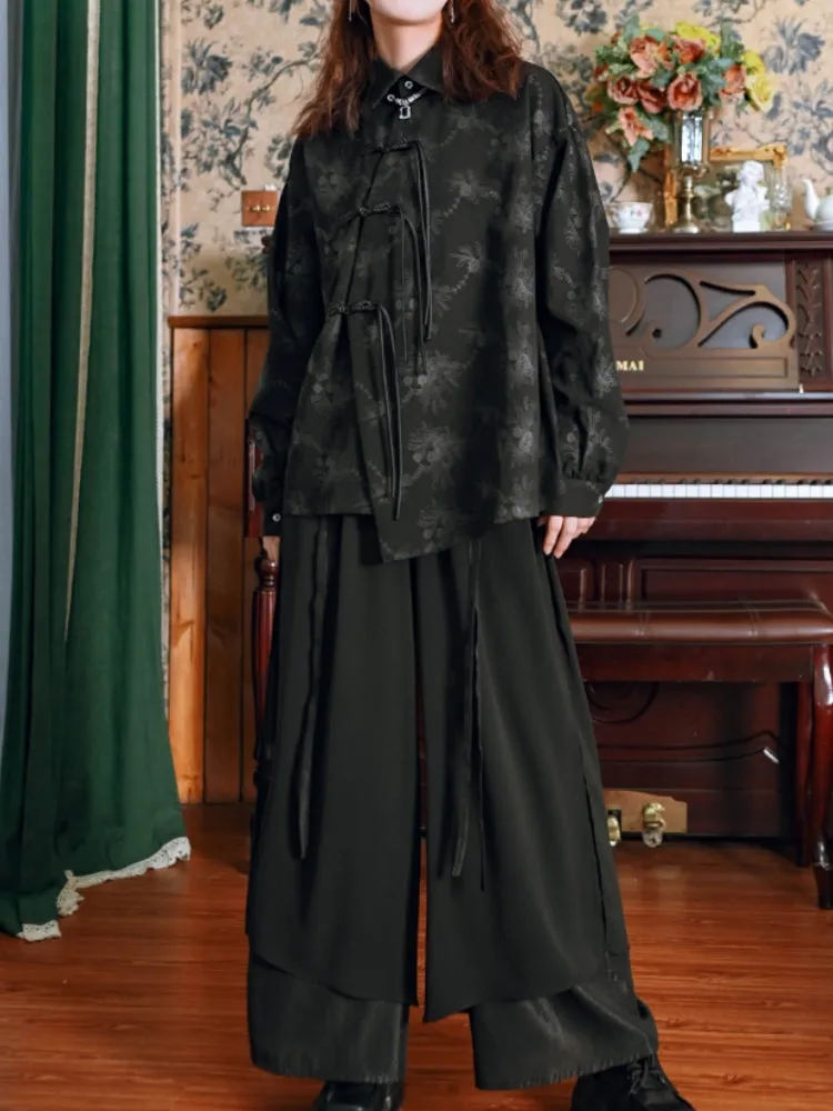 Black Chinese Style Loose Long-Sleeve Shirt