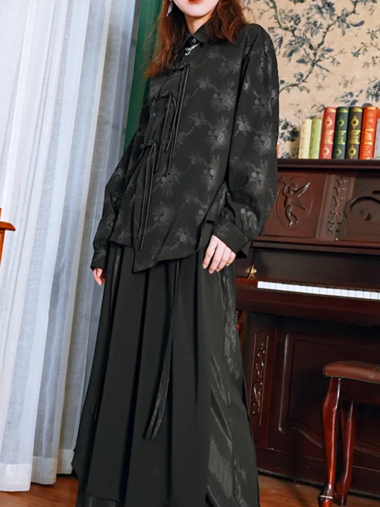 Black Chinese Style Loose Long-Sleeve Shirt