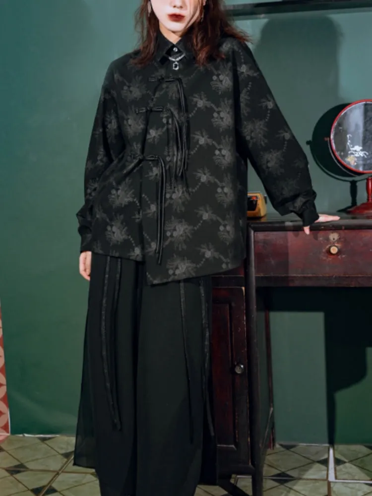 Black Chinese Style Loose Long-Sleeve Shirt