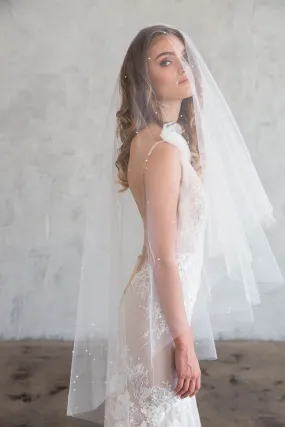BLANCHE FINGERTIP VEIL WITH BLUSHER & SCATTERED PEARLS