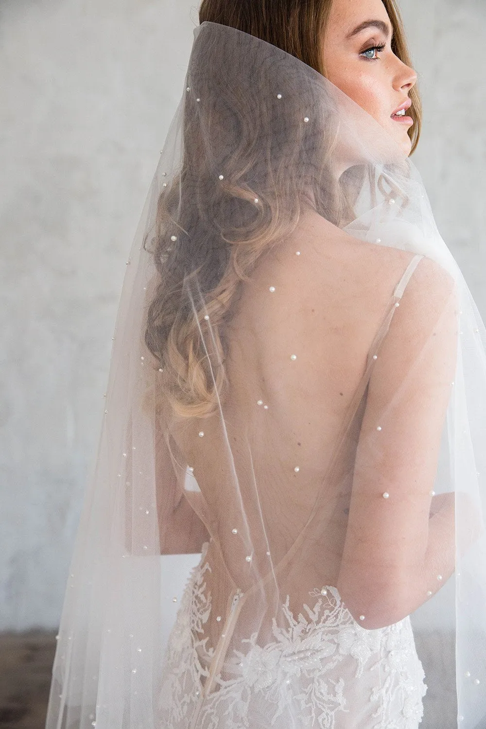 BLANCHE FINGERTIP VEIL WITH BLUSHER & SCATTERED PEARLS