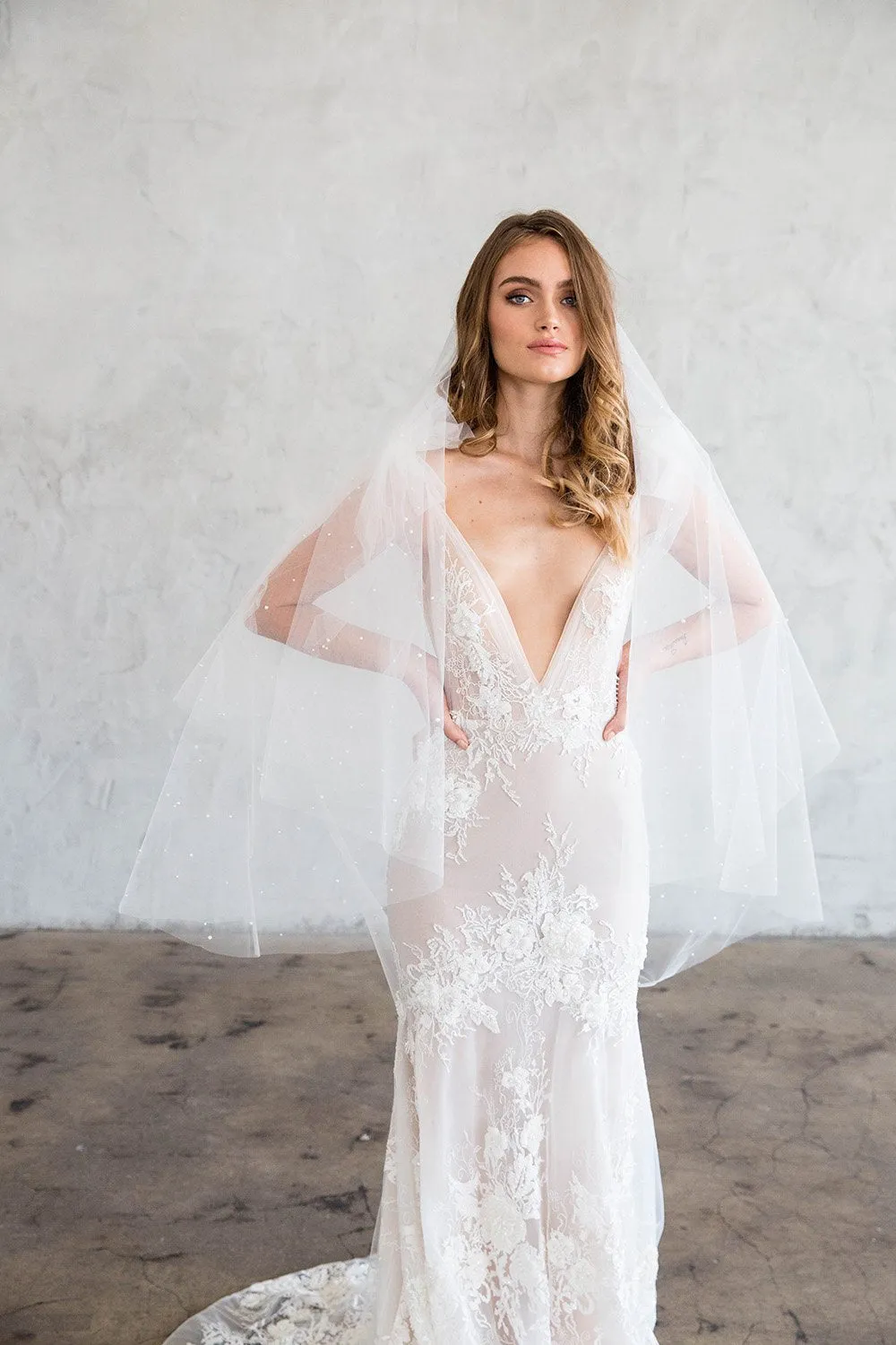 BLANCHE FINGERTIP VEIL WITH BLUSHER & SCATTERED PEARLS