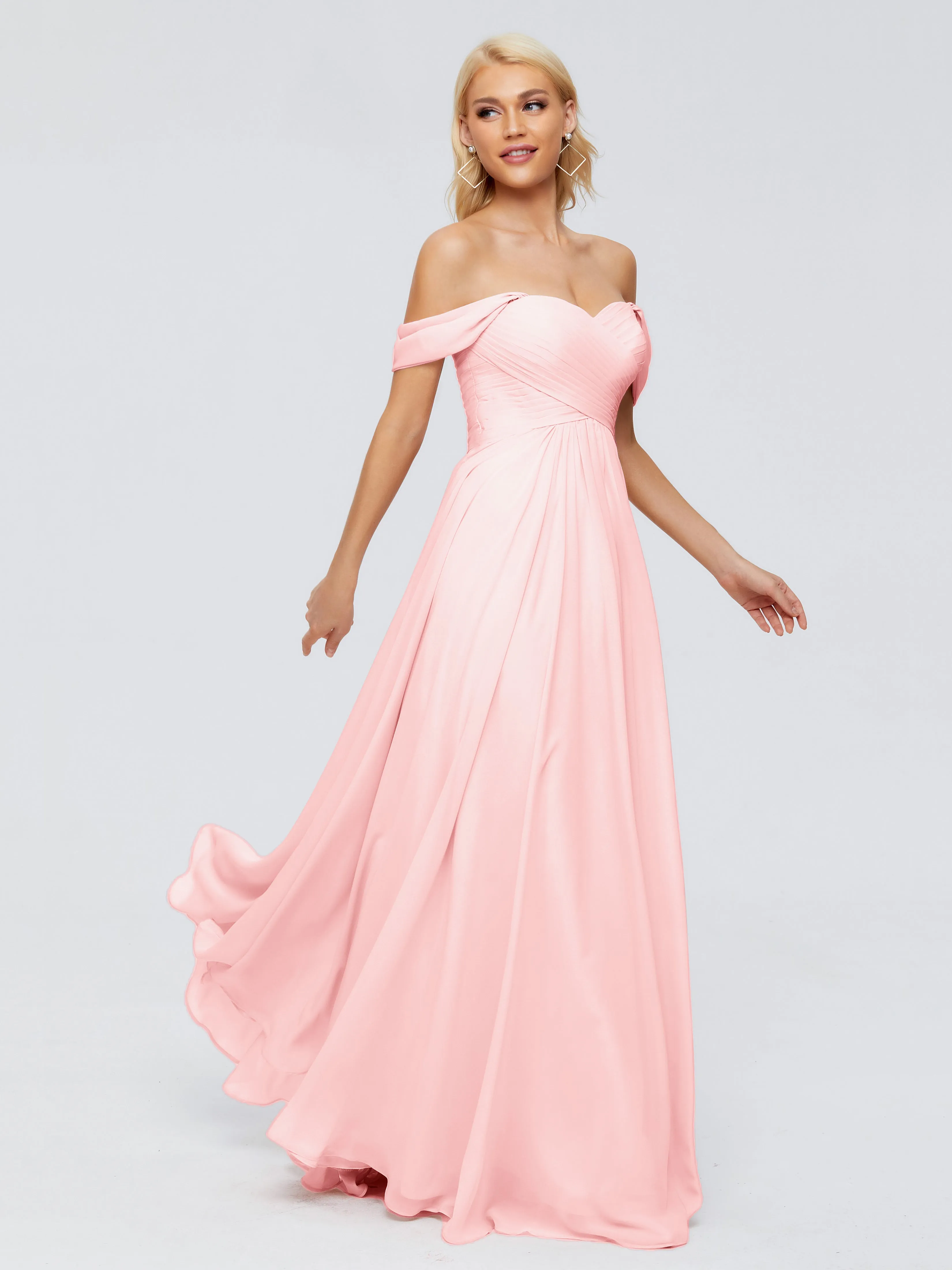 Blush Chiffon Bridesmaid Dresses Trinity A-line Off The Shoulder Long Chiffon Bridesmaid Dresses