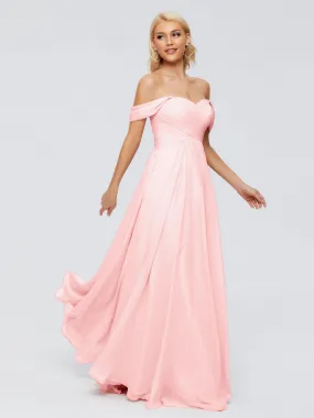Blush Chiffon Bridesmaid Dresses Trinity A-line Off The Shoulder Long Chiffon Bridesmaid Dresses