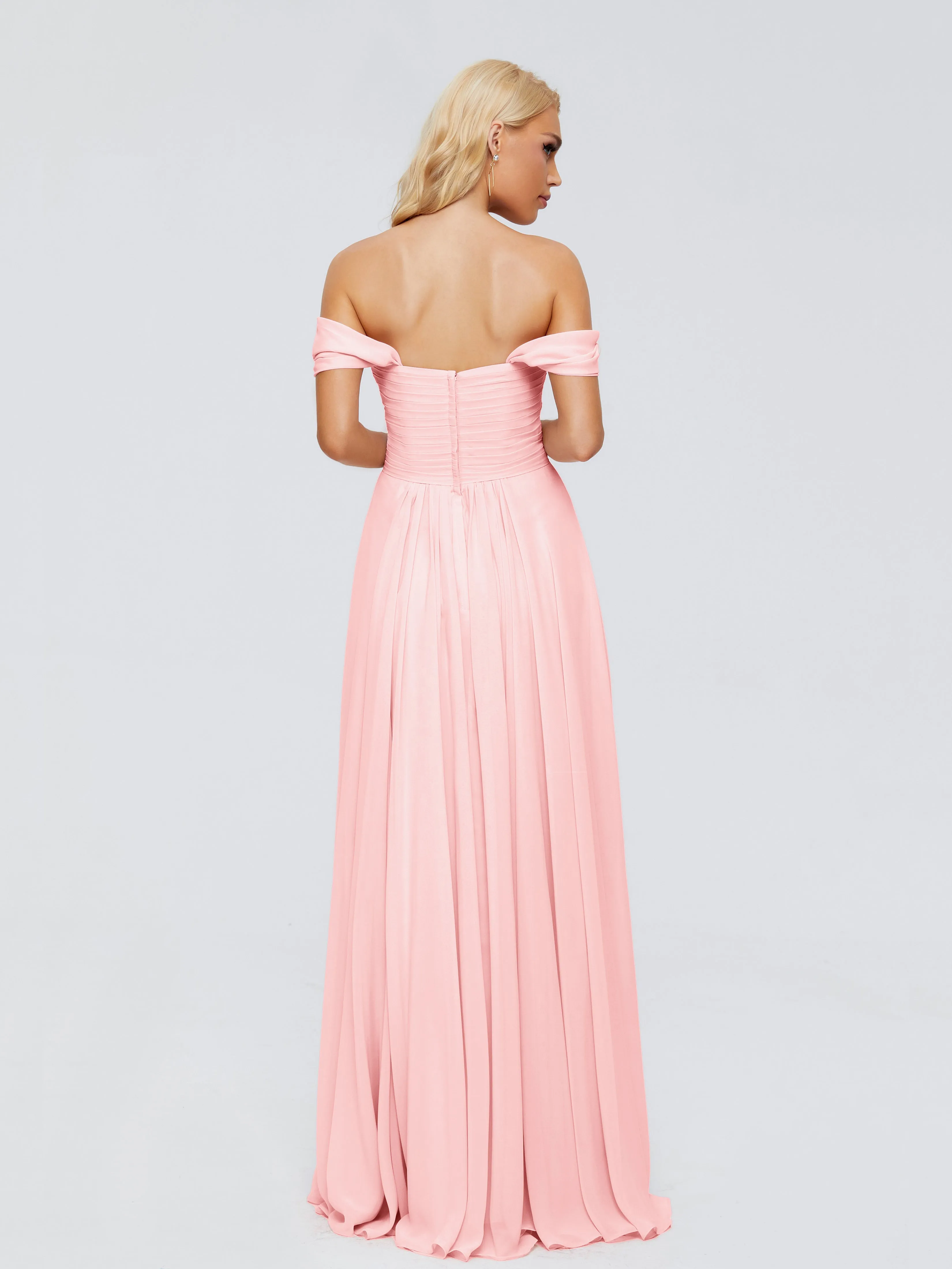 Blush Chiffon Bridesmaid Dresses Trinity A-line Off The Shoulder Long Chiffon Bridesmaid Dresses