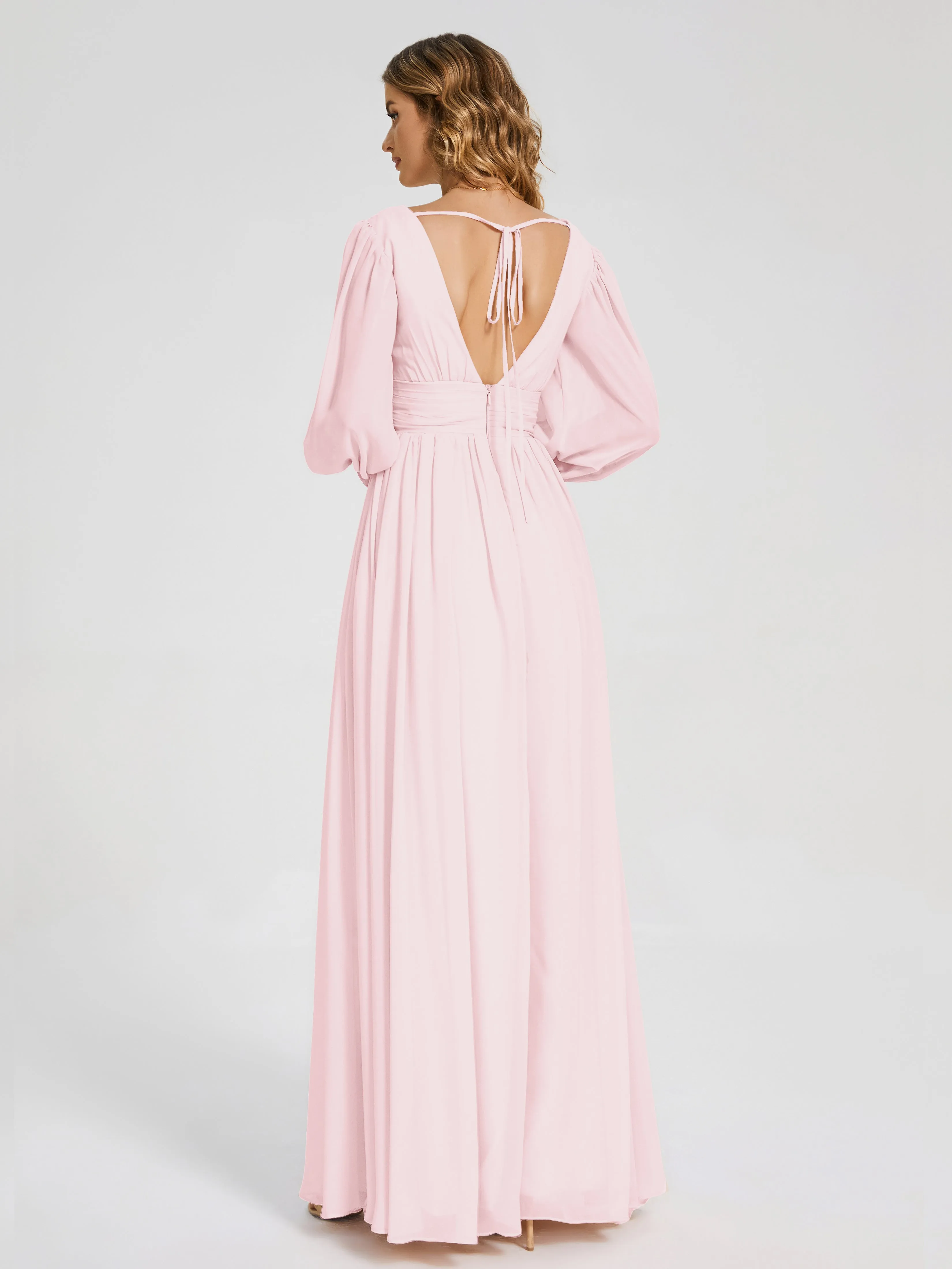 Blush Pink Bridesmaid Dress With Sleeves Journey Long Sleeves Split Chiffon Bridesmaid Dresses