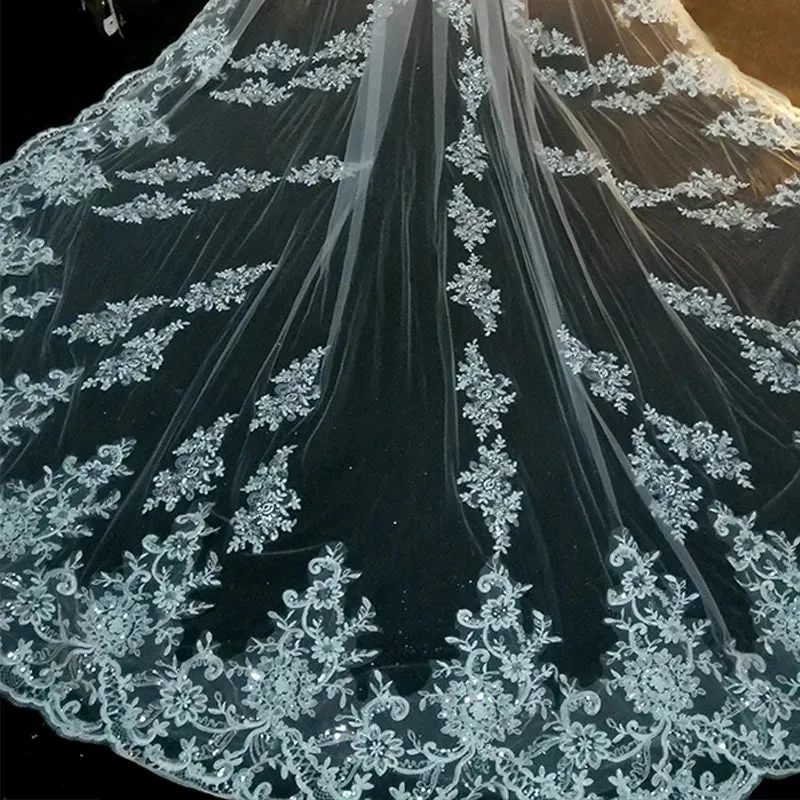 Bridal Veil With Comb Cathedral Lace Edge Elegant Veil