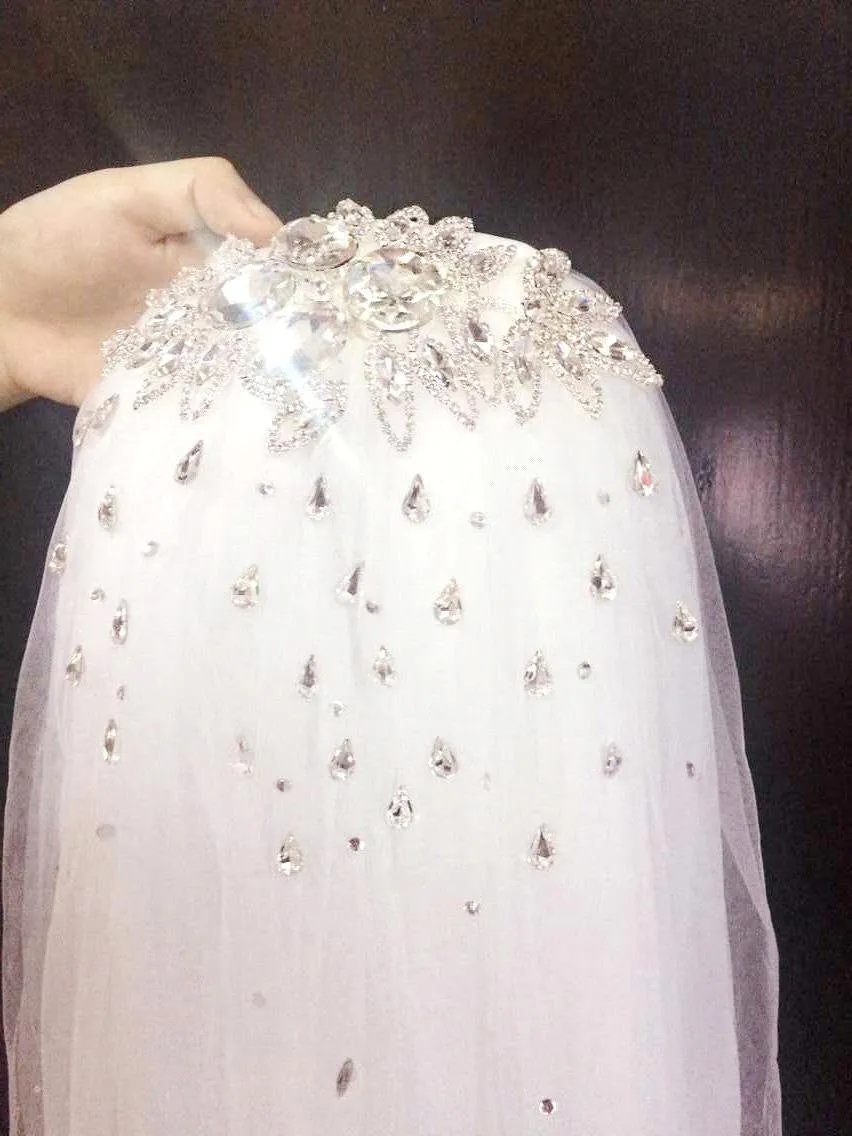 Bridal Veil With rhinestone Crystals, White or Ivory Wedding Veil