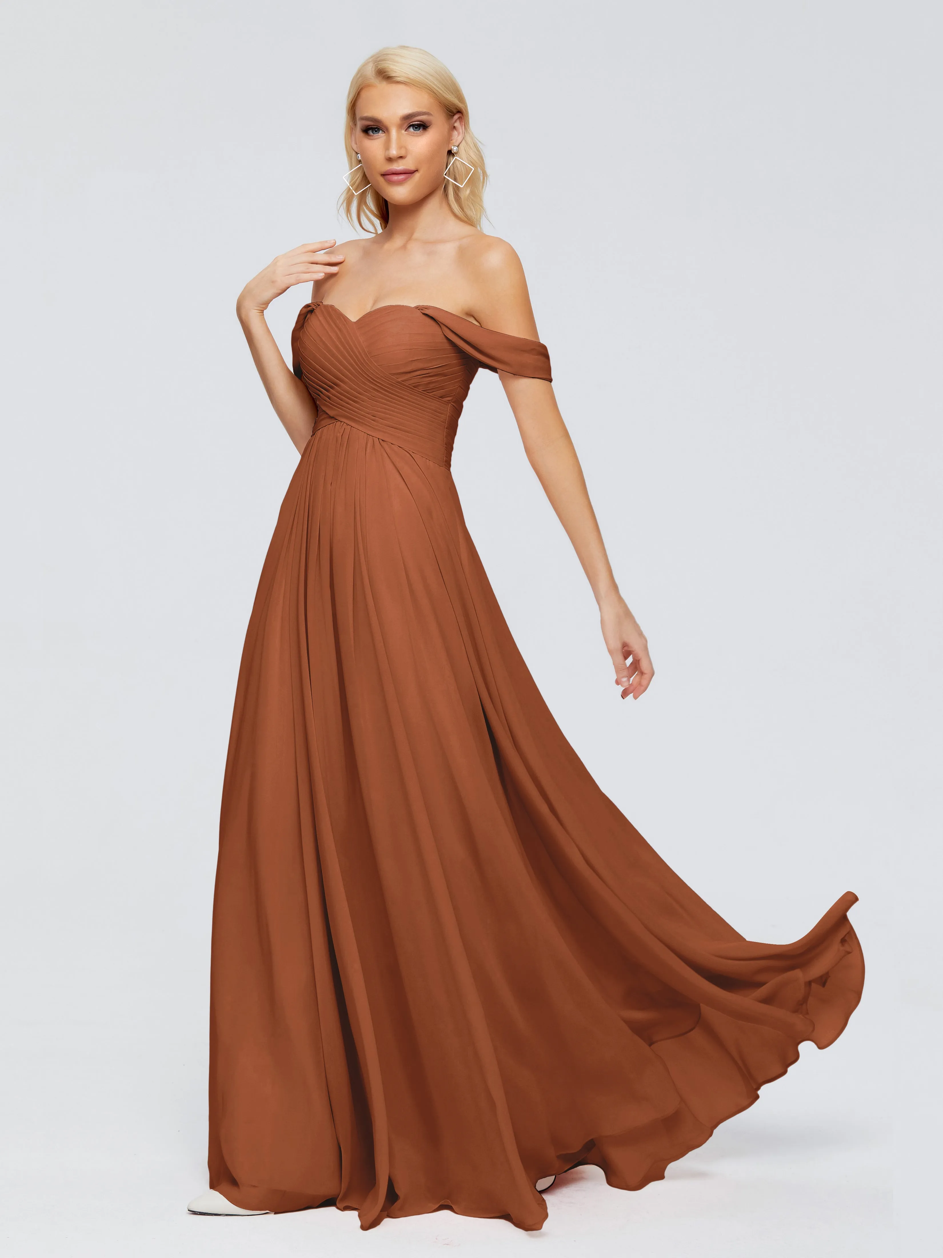 Bridesmaid Dress Terracotta Trinity A-line Off The Shoulder Long Chiffon Bridesmaid Dresses