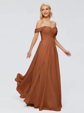 Bridesmaid Dress Terracotta Trinity A-line Off The Shoulder Long Chiffon Bridesmaid Dresses