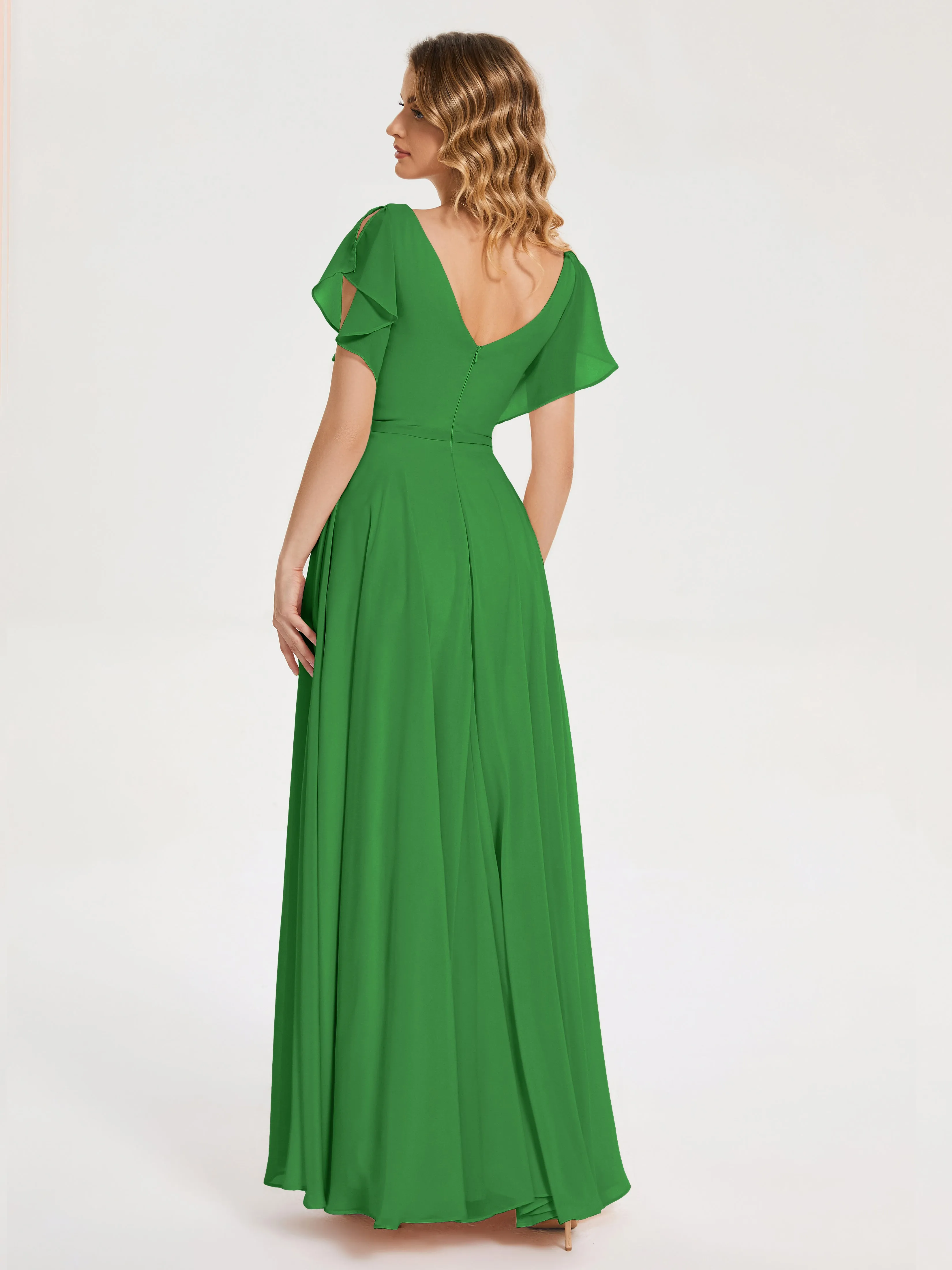 Bridesmaid Dresses Green Kate Charming V Neck Split Chiffon Bridesmaid Dresses