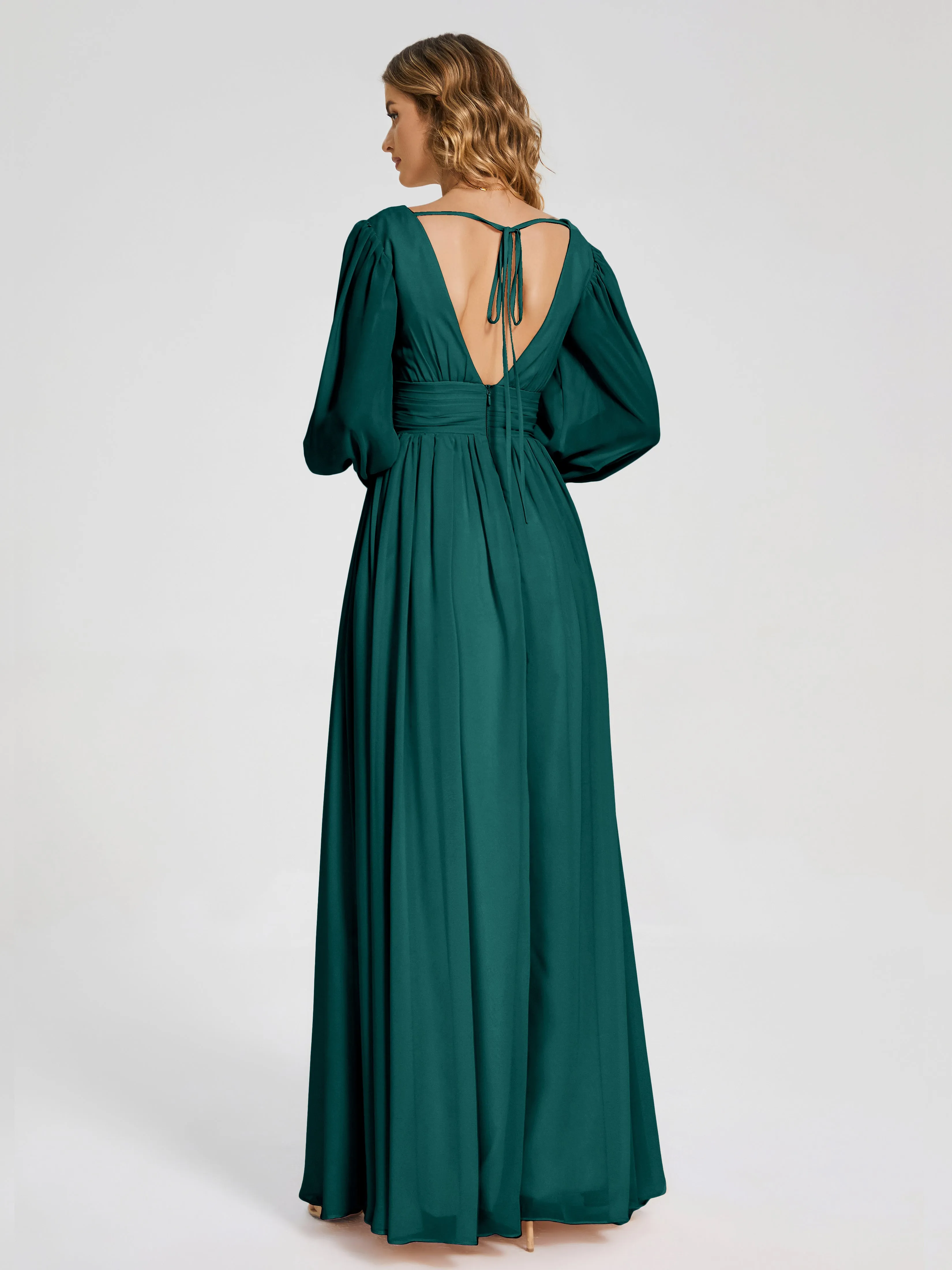 Bridesmaid Dresses Peacock Journey Long Sleeves Split Chiffon Bridesmaid Dresses