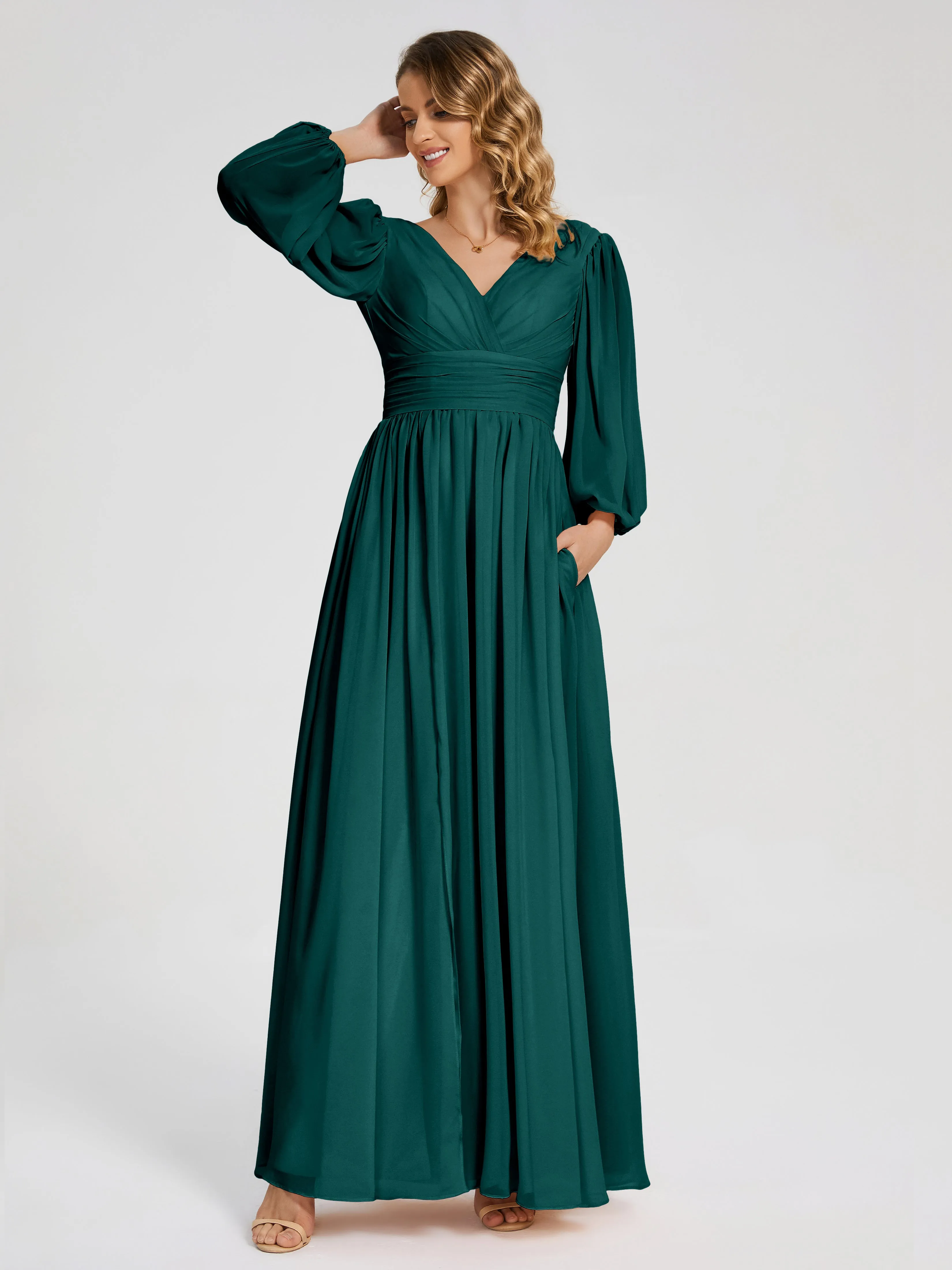 Bridesmaid Dresses Peacock Journey Long Sleeves Split Chiffon Bridesmaid Dresses