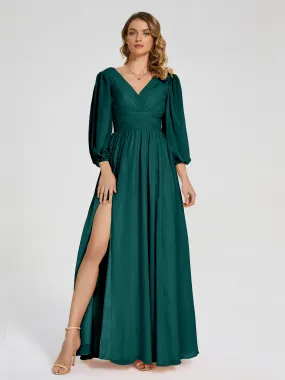 Bridesmaid Dresses Peacock Journey Long Sleeves Split Chiffon Bridesmaid Dresses