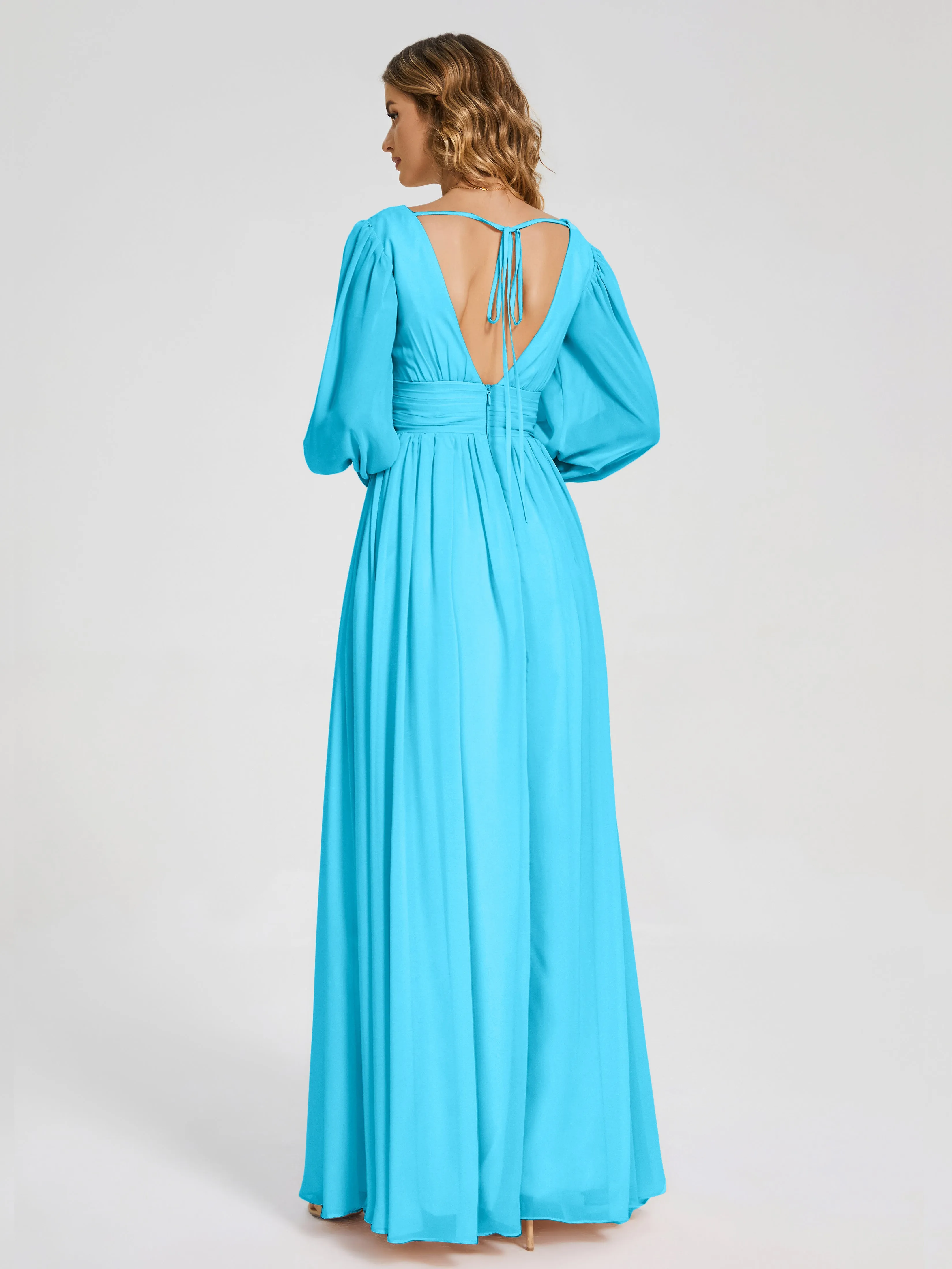Bridesmaid Dresses Pool Journey Long Sleeves Split Chiffon Bridesmaid Dresses